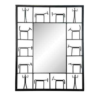 Wrought Iron Brutalist Sculptural Wall Mirror in the Manner of Frederick Weinberg For Sale