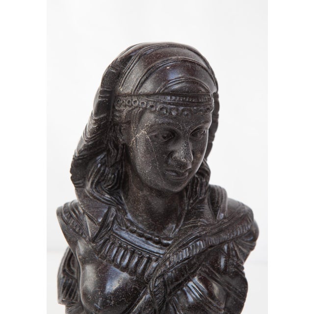 Antique Grey/Black Marble Bust Depicting a Young Woman For Sale - Image 3 of 9
