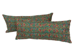 Embroidered Jade Silk Butterfly Pillows - Pair