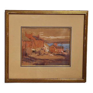 Pastel of a New England Fishing Village by George Haushalter, Circa 1920