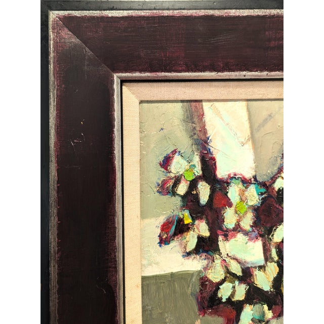 David Adickes "Cubist Bouquet" Modern Teal and Maroon Abstract Floral Still Life Painting, 2006 For Sale - Image 4 of 10