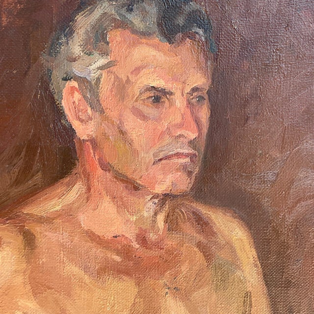 Boho Chic Vintage Boho Signed Original Oil Portrait of Man For Sale - Image 3 of 9