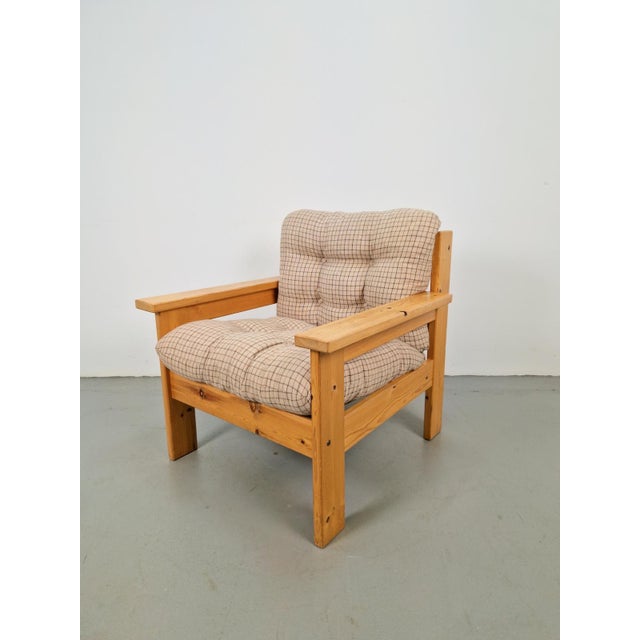 Vintage Brutalist Armchair in Pine and Fabric, 1970s For Sale - Image 9 of 9