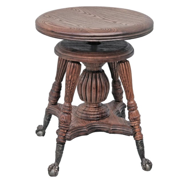 Antique Victorian Lyon & Healy Piano Stool Swivel Adjustable Cast Iron 1890s For Sale - Image 12 of 16