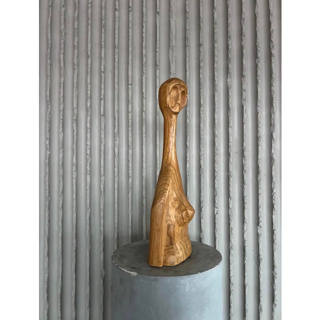 Brown Belgian Artist, Brutalist Abstract Sculpture of a Woman, 1960s, Wood For Sale - Image 8 of 9