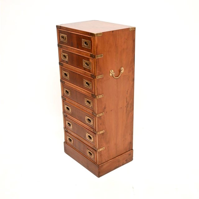Antique Military Campaign Style Chest of Drawers in Yew Wood, 1950 For Sale - Image 4 of 10