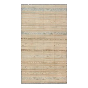 Neutral Stripes Vintage Hand Woven Turkish Kilim Rug With Assorted Geometric Tribal Shapes