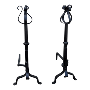 Pair of 1920s Arts & Crafts Wrought Iron Fireplace Andirons