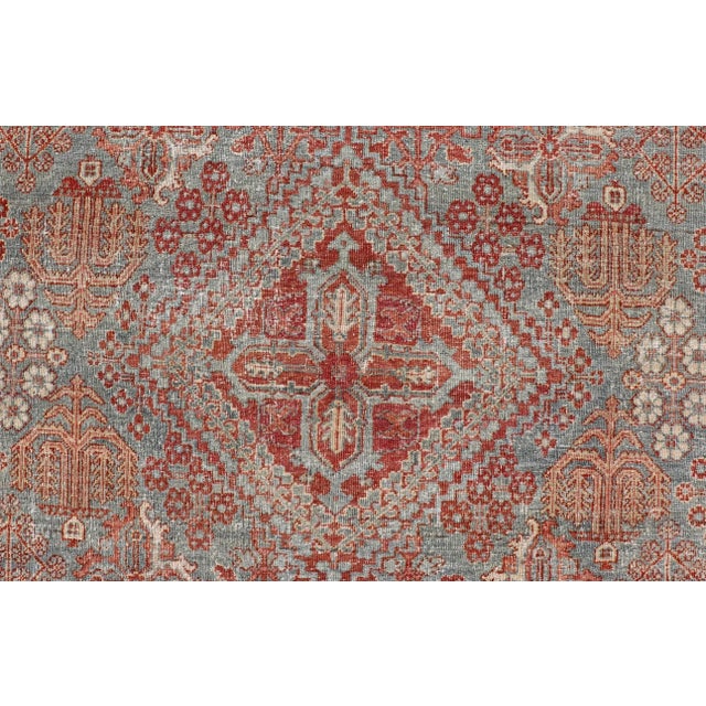 Persian Antique Joshegan Rug With Geometric Medallion Design in Soft Red's For Sale - Image 9 of 12