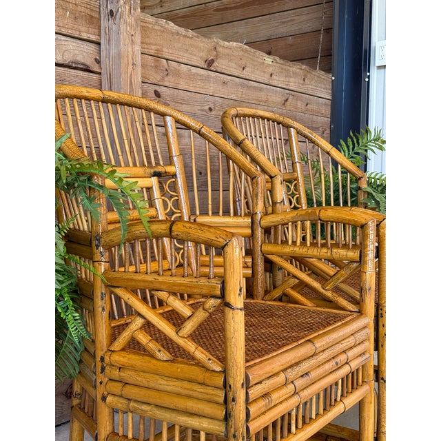 Mid-20th Century Restored Brighton Pavilion–Style Rattan Cane Chairs-Pair For Sale - Image 11 of 12