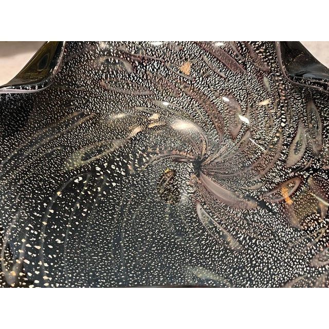 Mid-Century Modern Black Murano Glass Catchall Ashtray With Confetti Swirl For Sale - Image 3 of 6