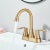 Brushed Gold Bathroom Sink Faucet 3 Holes 4in Centerset Vanity Mixer With Drain For Sale - Image 9 of 11
