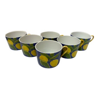 1980s Set of 6 Laure Japy, Limoge Porcelain, Paris, France in Jardin Bleu Lemon Pattern, For Sale