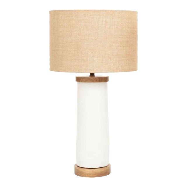 White Glazed Ceramic Cylinder Shape Lamp For Sale
