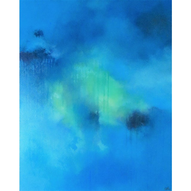 Abstract Strength, Blue Aura, I. Oil, Acrylic on Canvas by C. Damien Fox. For Sale - Image 3 of 5
