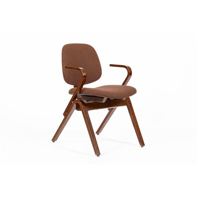 Pair Mid Century Brown Plywood Arm Chairs by Joe Atkinson for Thonet For Sale - Image 9 of 12