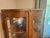 Victorian Antique Oak Curved-Glass China Cabinet For Sale - Image 3 of 9