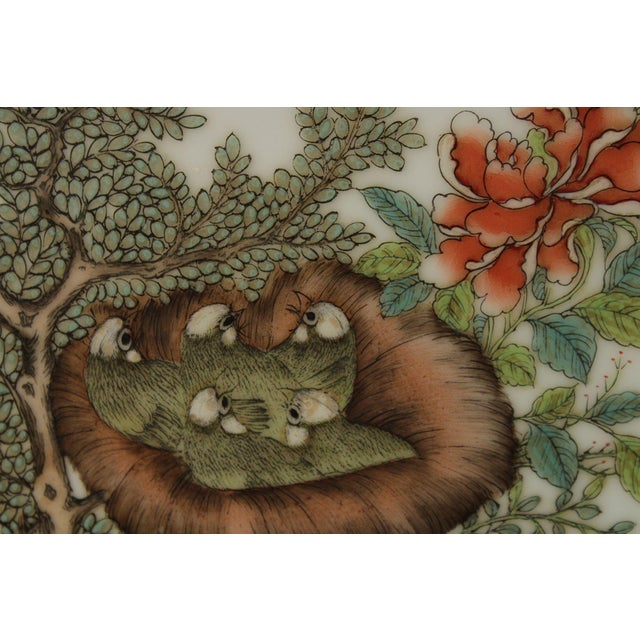 Wood Vintage Chinese Pair of Hand Painted Porcelain Plaques For Sale - Image 7 of 12