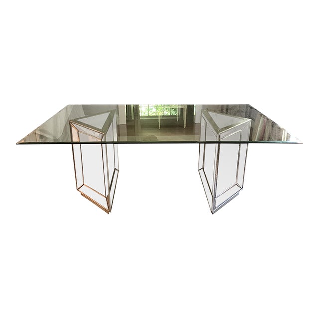 Glamorous Hollywood Regency Mirror and Glass Dining Table For Sale