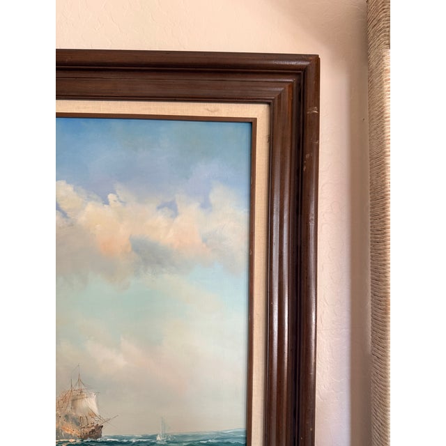 1950s J. Harvey Naval Battle Maritime Oil on Canvas Painting For Sale - Image 12 of 12