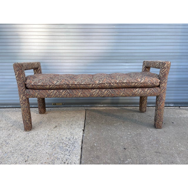 1990's Upholstered Patterned Fabric Bench For Sale - Image 9 of 10