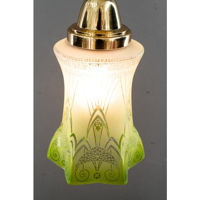 Art Nouveau Pendant with Green Glass Shade, Vienna, 1908 For Sale - Image 3 of 17