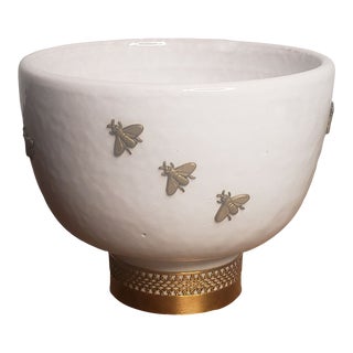 1960s Mid-Century Modern Glazed Ceramic and Brass "Bee Bowl" by Fratelli Fanciulacci for Bittosi For Sale