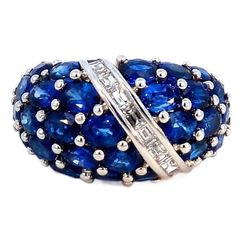 6.01 Carat Natural Blue Sapphire and Diamond Cluster Platinum Ring, Size 5.25 For Sale
