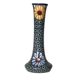 Vintage Ceramic Art Vase with Blossom Decor from the Boleslawiec Workshop, 1970s For Sale