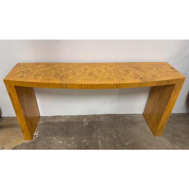 Textile Ron Seff Marquetry Inlay Raffia Wood Console For Sale - Image 7 of 7