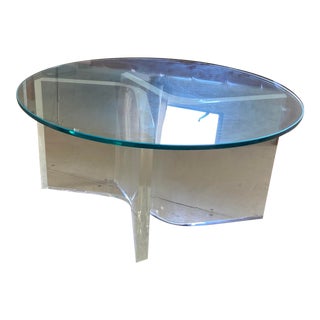 1980s Vintage Round Thick Glass Coffee Table With Acrylic Base For Sale
