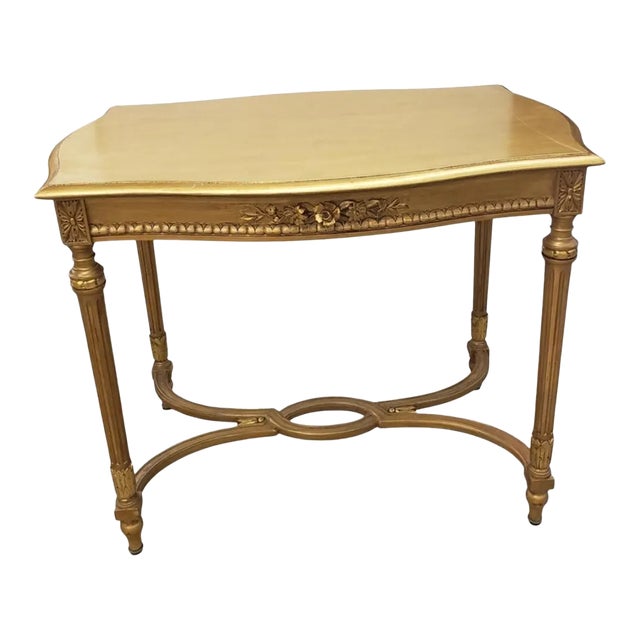 Louis XVI Style Carved Giltwood With Stretcher Center Table For Sale