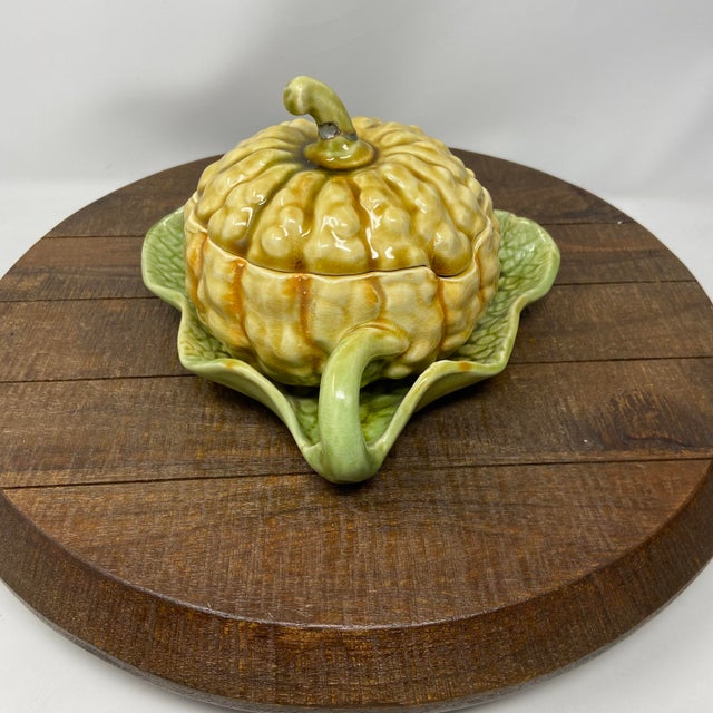 Mid-Century Modern 1960s Sarreguemines French Majolica Pumpkin Tureen For Sale - Image 3 of 8