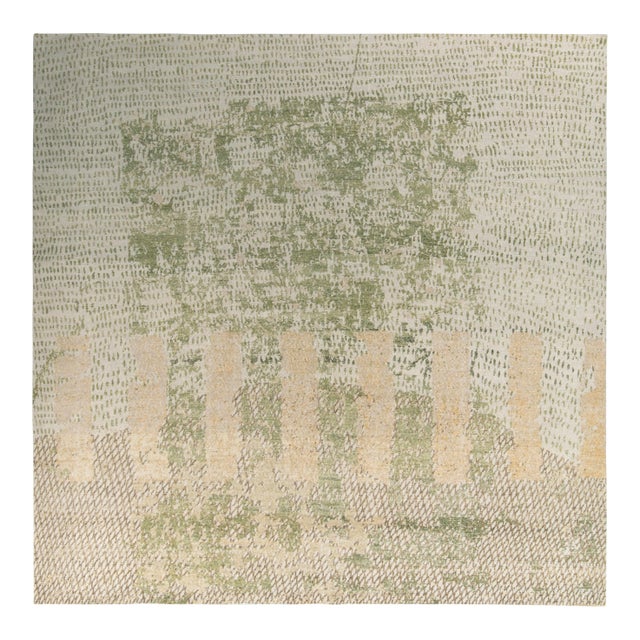 Rug & Kilim’s Distressed Style Modern Rug in Green, Beige Abstract Pattern For Sale