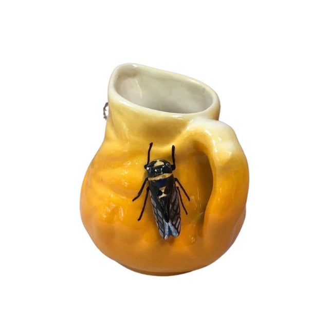 French Majolica pitcher with cicada signed Sicard, circa 1950. From South of France (Provence).