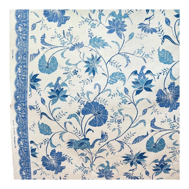 14.63 yards Brunschwig & Fils “Batik” with border in “Pacific” colorway // heavy cotton upholstery decorator fabric // decorator fabric For Sale