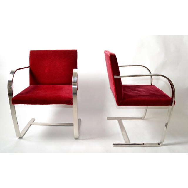 Mies Van Der Rohe for Knoll Stainless Steel Brno Chairs Red Velvet 1979, Pair For Sale - Image 13 of 13