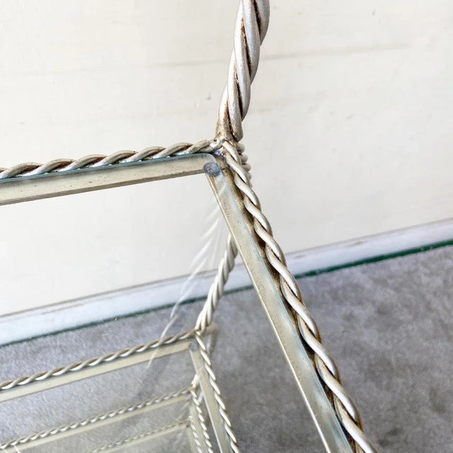 1990s Regency Twisted Metal Rope 4 Tier Glass Shelf Etagere For Sale - Image 5 of 10
