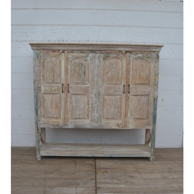 2020s Solid Reclaimed Teak Wood Cabinet With Lower Open Shelf, Whitewash Finish & 4 Doors For Sale - Image 5 of 6