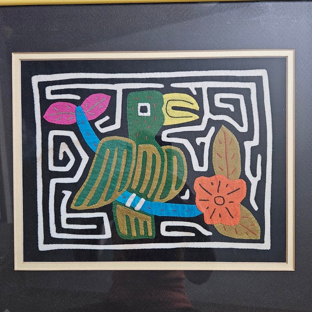 Tribal Vintage Kuna Mola Panama Matted Framed Art Work 14x16" For Sale - Image 3 of 6