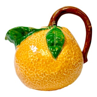 Mid 20th Century Coastal Boho Chic Hollywood Regency Majolica Trompe L’Oeil Orange Pitcher For Sale