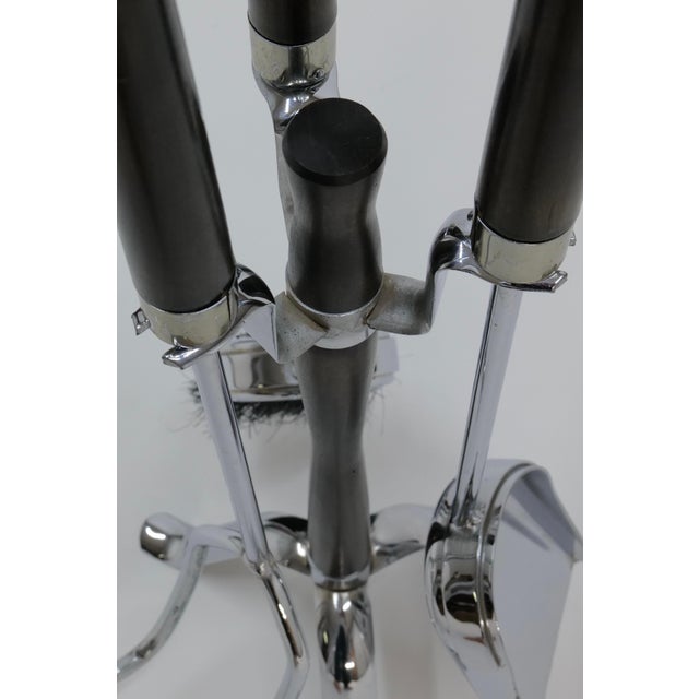 Black Mid Century Chrome and Wood Fireplace Tools For Sale - Image 8 of 17