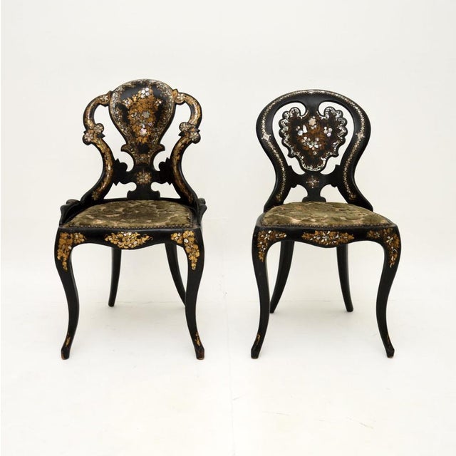 A stunning pair of antique Victorian Papier Mache chairs. They were made in England, they date from the 1860-1880 period....