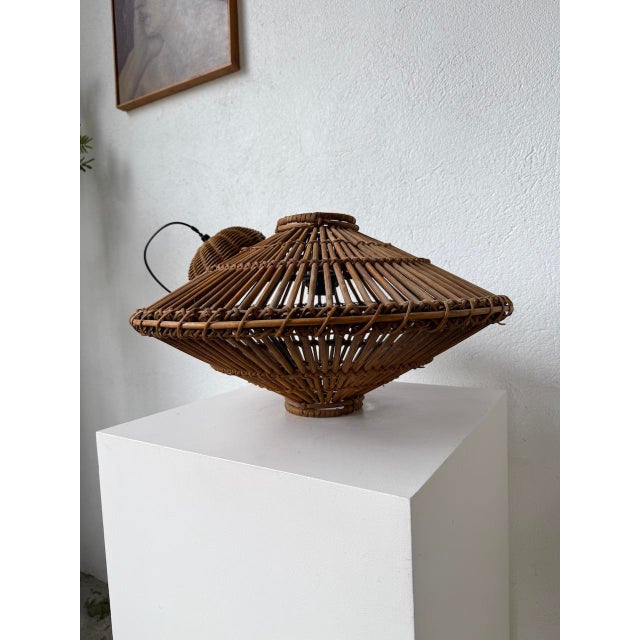 Italian UFO Pendant Light in Wicker, 1960s For Sale - Image 3 of 18