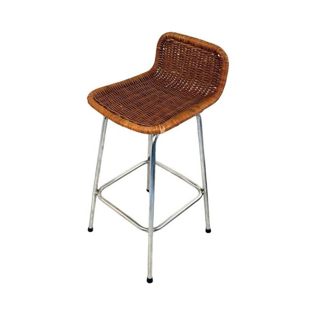 Metal Bar Stool with Wicker Seat by Dirk van Sliedrecht for Rohe Noordwolde For Sale - Image 7 of 7