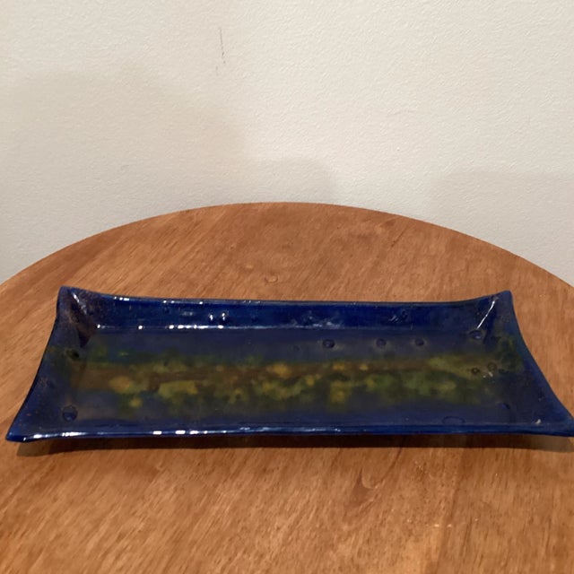 Blue Early 21st Century Modern Handmade Blue Fused Glass Tray For Sale - Image 8 of 9