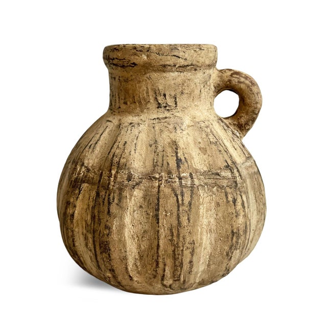 Antique Javanese ceramic jug / vase. Rustic aged texture and appearance. Opening at top is 2.5" diameter.