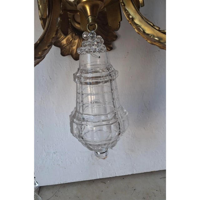 Monumental Hollywood Regency 43" French Style 17-Light Crystal Girandole Wall Sconces Gilt Brass a - Pair For Sale - Image 17 of 18
