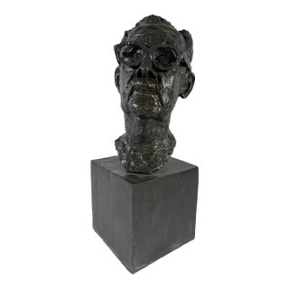 Herbert Simon Signed Bronze Self Portrait Bust Sculpture HBS Head I 1999 For Sale