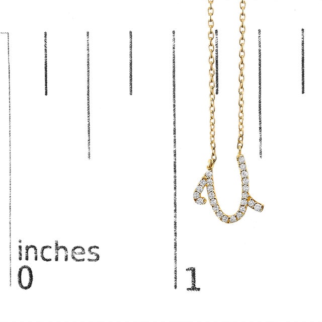 Early 21st Century 10K Yellow Gold Diamond Accent "U" Initial Script Style Pendant Necklace For Sale - Image 5 of 5